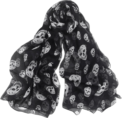 Soft Chiffon Silk Scarf Skull Print Scarf Summer Beach Long Lightweight Shawl Fashion Scarves Hijab for Women(Black)