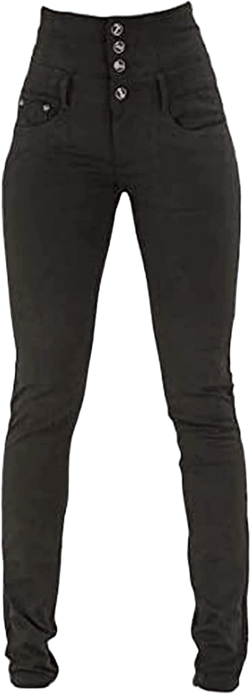 Women Button High Waist Skinny Jeans Colombian Design Butt Lift Denim Pants Stretch High Rise Skinnys Trousers (X-Large,Black)