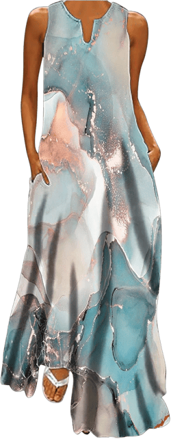 Boho Maxi Dresses for Womens 2024 Summer Floral Dress Sleeveless Long Flowy Sundress Casual Bohemian Beach Maxi Dress X-Large 3#light Blue