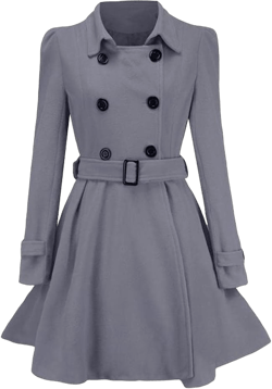SACFOF Women Swing Double Breasted Wool Pea Coat with Belt Winter Buckle Long Sleeve Trench Jacket Lapel Dresses Outwear X-Large Grey