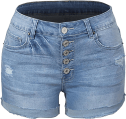 Jean Shorts for Women Sexy Ripped Mid Rise Summer Hot Raw Hem Denim Shorts with Pockets Fashion Street Casual Shorts Z16 Light Blue Large