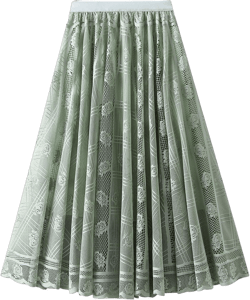 Women's Long Skirt Pleated Elastic Waist Elegant Mid Rise Winter Casual Elastic Calf Length Small-Large Light Green 173
