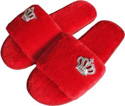 Fashion Fur Slide Slippers for women girl,Bling Rhinestone Crown decoration flat Open Toe sliders plush slippers Slip on Cozy 5-6 Narrow Women/5-6 Narrow Men Red