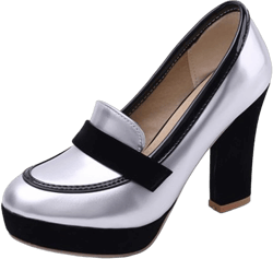 Women's Patent Leather Platform Chunky Heeled Pumps,Fashion Round Closed Toe High Heel Oxford Loafers,Comfortable Non-Slip Slip-On Office Dress Pump Shoes 8.5 Silver
