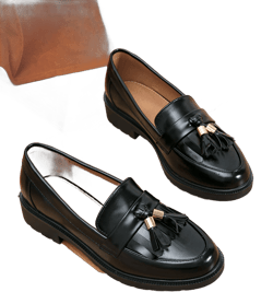 Women Black Tassel Decor Flat Loafers