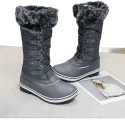 Women's Snowflake Winter Snow Boots Anti-Slip High Booties Waterproof Front Zip-Up Warm Fur Lined Sneaker Lace-Up Work Hiking Boot