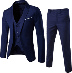 Men's 3Pcs Slim Fit Business Suit Set One Button Tuxedo Solid Blazer Jacket Vest Pants Set Elegant Gentlemen Outfits Small Navy Blue
