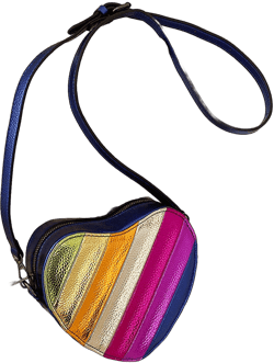 Pu Fabric Rainbow Stripe Mini Heart-Shaped Kids' Crossbody Bag