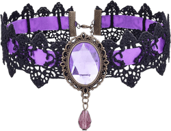 Lace Choker Necklace for Women Halloween Gothic Lace Collar Punk Rhinestone Gothic Necklace Prom Jewelry Halloween Vampire Choker Necklace Cavewoman Costume Purple