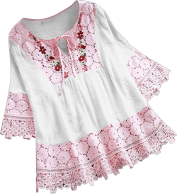 Ogiraw Women Cotton Linen Embroidered Tops Loose Tunic 3/4 Sleeve Summer Blouse Shirts Boho Peasant Trendy Clothes 4X-Large White