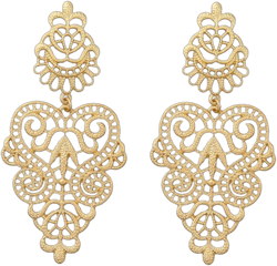Women's Bohemian Filigree Chandelier Hollow Lace Pattern Statement Wedding Dangle Earrings in Gold Chandelier A