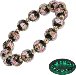Rose luminous Bead Stretch Bracelet for Women, Firefly Glow in The Dark Luminous Healing Crystal Glass Beads Bracelet Jewelry for Women black