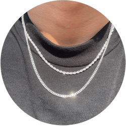 Moodear Trendy 2Pcs 3mm Chain Necklace for Men - Layered 925 Sterling Silver Cuban Link Rope Necklaces Set Simple Jewelry Gift 18-28 Inches Silver 20/22in