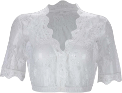 Bavarian Oktoberfest Dirndl Blouse Traditional White Crop Top Stretch Lace Sleeve German Beer Womens Workout Tops Small White