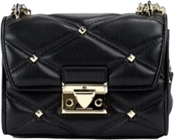 Michael Kors Serena Small Smooth Black Vegan Leather Studded Flap Crossbody Women's Bag