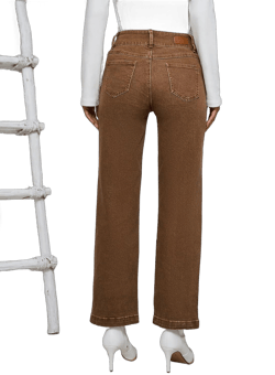 Sidefeel Women's Jeans High Waisted Straight Leg Stretchy Jeans Trendy Welt Pockets Loose Wide Leg Ankle Denim Pants 18 Brown