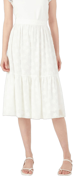 Women's Floral Embroidered Tiered Skirt White