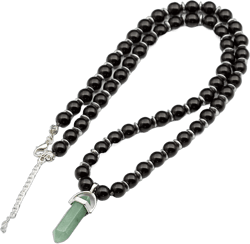 ElisaJewelryArt - Pointed Green Aventurine Pendant Natural Black Onyx Beaded Necklace Genuine Gemstone Luck Stone Clasp Closure Necklace Unisex Necklace (22.00, Green Aventurine) 22.0 Inches Green Aventurine