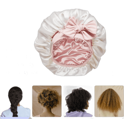 Funky Junque Satin Silk Bonnet for Sleeping Women Curly Hair Products Double Layer Lined Reversible Hair Wrap for Sleep One Size Ivory/Rose (Tie Band)