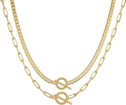 Layered Necklaces for Women Trendy 14K Gold Plated Toggle Necklace Cuban Link Chain Paperclip Chain Stack Necklace Jewelry Gold Cuban link chain/ paperclip necklace