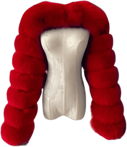 Fluffy Faux Fur Women's Scarlf Stole Shawl Shrug Wraps Mini Jacket Cover Up Outwear Tops with Sleeves Red XX-Large