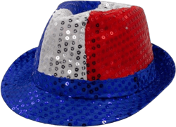 LED Light Up Sequin Fedora Hats - Unisex Costume Accessory for Mardi Gras, St. Patrick’s Day, and Festive Events Red/White/Blue