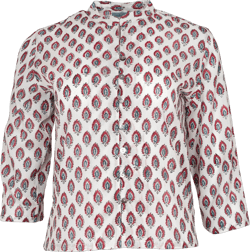 SALE Short KURTA TOP – Style 7 - Flame Red on White – Women&#39;s Top/Indian Top/Patterned Top/Hand Block/For Her/100% lightweight cotton