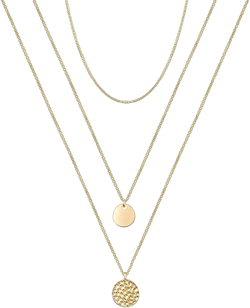 TianBo Layered Necklace Dainty Disc Chokers Necklace 14K Gold Plated Y Pendant Multilayer Bar Adjustable Layering Necklace for Women A16-3PCS-Chain+Disc+Full Moon