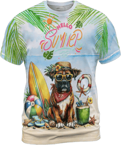 Dog Hello Summer with Sunglasses and Surfboard Tropical Vibes 3D Shirt Zip Hoodies Sweatshirt Sweater Boxer - 00007 Unisex T-shirt
