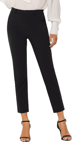 Allegra K Women's High Waist Elastic Back Office Work Ankle Pants X-Large Black Solid