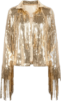 CXINS Women's Sequin Tassel Jacket Sparkle Retro Long Sleeve Reflective Fringe Jacket Sequin Coat One Size Gold