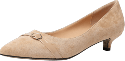 Zamikoo Women Pumps Kitten Heel Pointed Toe 1.5 Inches Stylish Instep Strap Buckle Leather Suede Fashion Dress Shoes US Size 5- Size 13 6 Beige