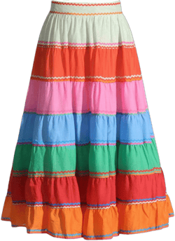 Holiday Rainbow Striped Midi Long Skirt Colorful A Line Spring Summer Party Women Skirts Large MULTI