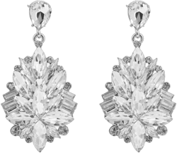 Big Rhinestone Dangle Drop Earrings for Women Girls Shiny Long Crystal Cluster Chandelier Teardrop Statement Earring Elegant Dress Accessories Retro Art Deco Wedding Cocktail Christmas Party Jewelry Gifts Silver