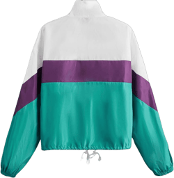 SweatyRocks Women's Lightweight Windbreaker Patchwork Zipper Sport Jacket Coat Outerwear X-Large White Purple Teal