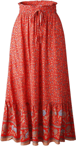 ASHER FASHION Womens Boho Floral Print Elastic High Waist Pleated A Line Long Maxi Skirts