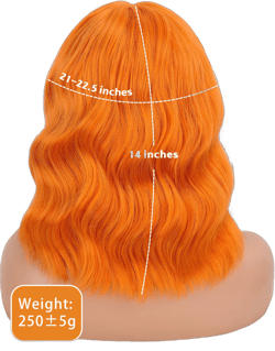 Short Bob Wigs Wavy Wig With Bangs for Women Short Orange Wigs Curly Wavy Bob Synthetic Cosplay Wig for Girls Daily Use Colorful Wigs 14 Inch Orange