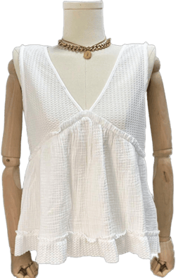 Women's Casual V Neck Peplum Tops Sleeveless Ruffle Hem Babydoll Tank Top Peplum Tee Shirts Cotton Tops Medium White