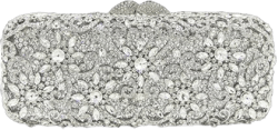 Boutique De FGG Bling Flower Crystal Clutch Evening Bags for Women Formal Party Rhinestone Clutch Purse Wedding Handbag,Mini Small Silver
