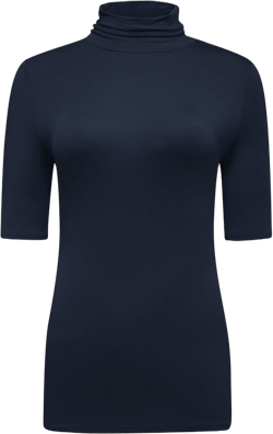 OThread & Co. Women's Half Sleeve Turtleneck T-Shirt Basic Stretch Layer Comfy High Neck Top Medium Navy