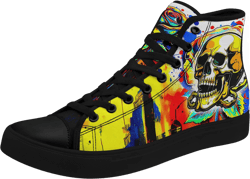 Fashion Skull High-Top Canvas Shoes for Men Women -Unique Vibrant High Top Sneakers Comfortable Casual Shoes 6 Women/4 Men Yellow-w