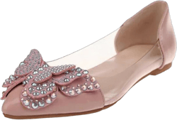 COVOYYAR Women's Rhinestone Butterfly Decor Pointed Toe Ballet Flats Slip On Shoes 7 Pink
