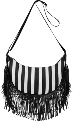 Black-white-stripes Women Tassel Fringe Shoulder bag, Fringe Purse Crossbody, Women Tassel Hobo Bag with Zipper