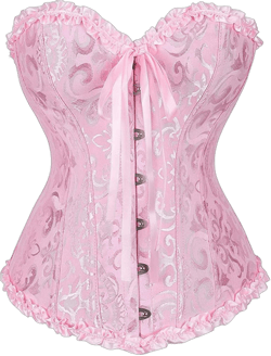 Tempura Womens Y2k Vintage Lace Crim Corset Floral Boned Overbust Body Shaper Bustier for Wedding Dating Costume Party Pink Small