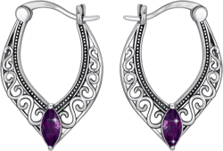 S925 Sterling Silver Vintage Filigree Hoop earrings Hanging Earrings Embellished with Crystals from Austria, hypoallergenic Click-Top earrings Jewelry Gift for Teen Girl Women Purple