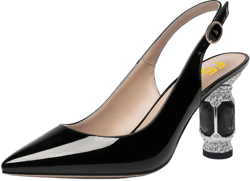 FSJ Women Closed Pointed Toe Crystal Block Chunky Mid Heel Slingback Pumps Backless Sleek Fashion Office Wedding Dress Shoes Size 4-16 US 16 Black