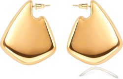 Gold Earrings for Women 14K Gold Plated Chunky Gold Earrings Earrings Dupes Irregular Waterdrop Hoop Earrings for Women Trendy Jewelry Gifts 03.Fin Gold-Small