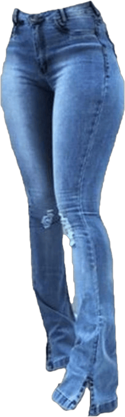 Women Skinny Ripped Bell Bottom Jeans High Waisted Split Hem Flared Denim Pants Distressed Wide Leg Jean Trouser (Dark Blue,Small)