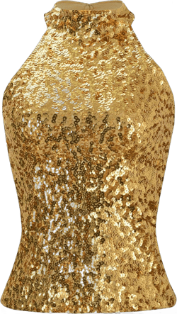 Women's Sequins Halterneck Summer Short Vest Tank Tops One Size Gold