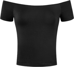 INSPIRE CHIC Women's Short Sleeves Off The Shoulder Stretchy Fabric Solid Crop Top Black 3X-Large
